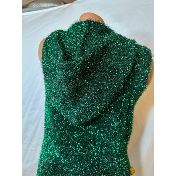 Holiday Christmas Tree Vest S Fuzzy Tinsel Hooded Festive Novelty Top - Picture 4 of 6